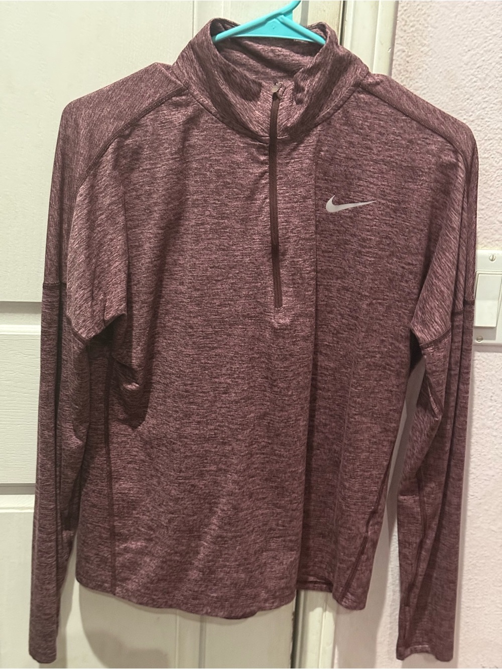 Nike Maroon Heather Quarter-Zip Dri-Fit Running Performance Top